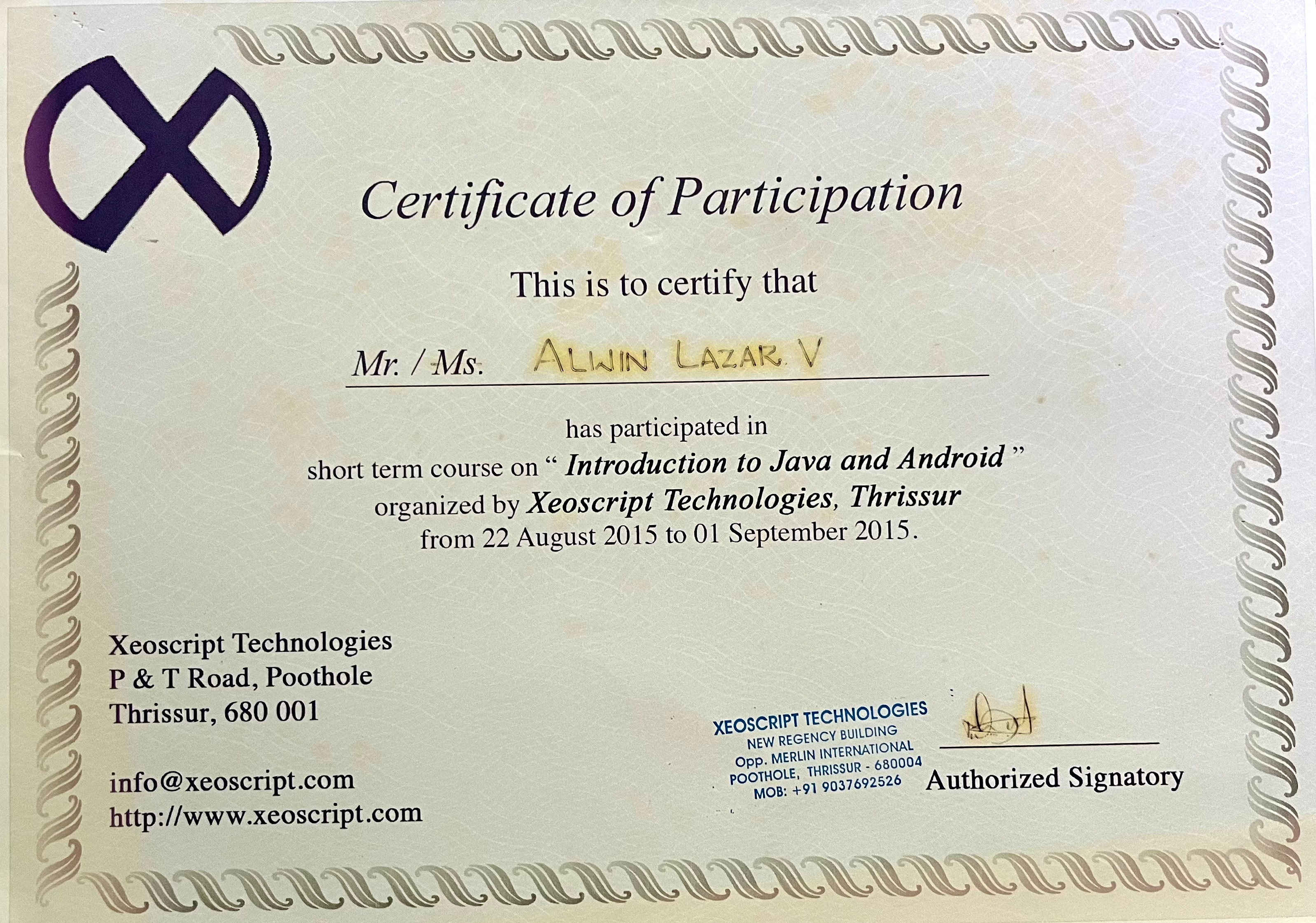 Introduction to Java and Android Certificate