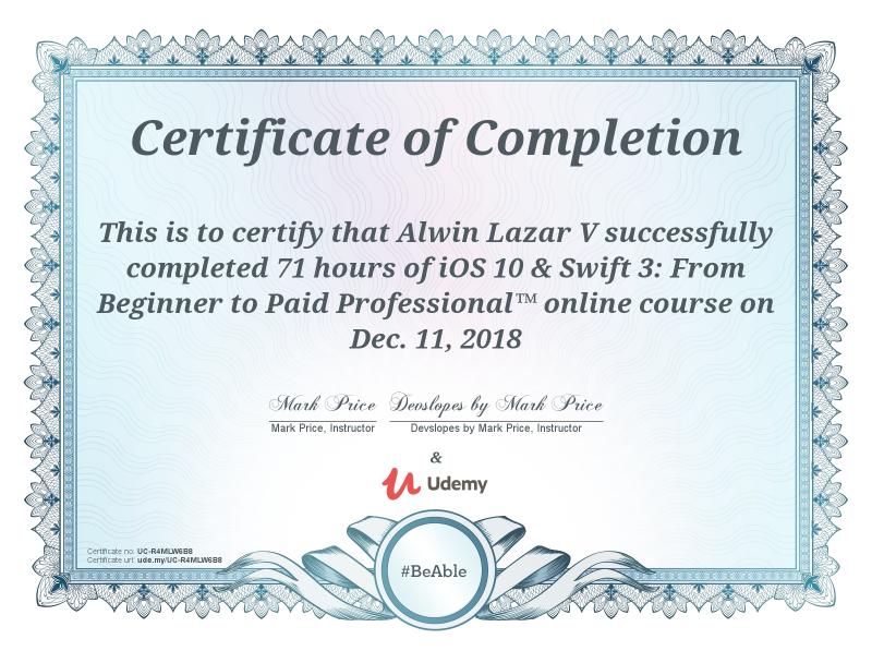 iOS 10 & Swift 3: From Beginner to Paid Professionalâ„¢ Certificate